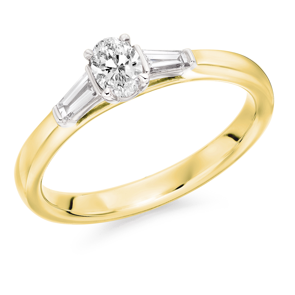 Image of Yellow Gold Oval Cut Trilogy Set with Plain Shoulders  Trilogy Ring