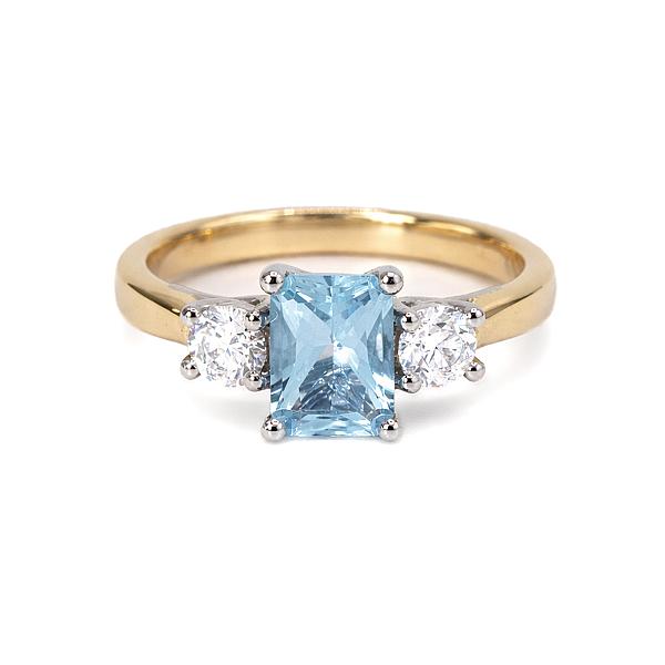 Image of 1.11ct Natural Mixed Cut Aquamarine and Natural Round Brilliant Cut Diamond Outers Ring in Yellow Gold