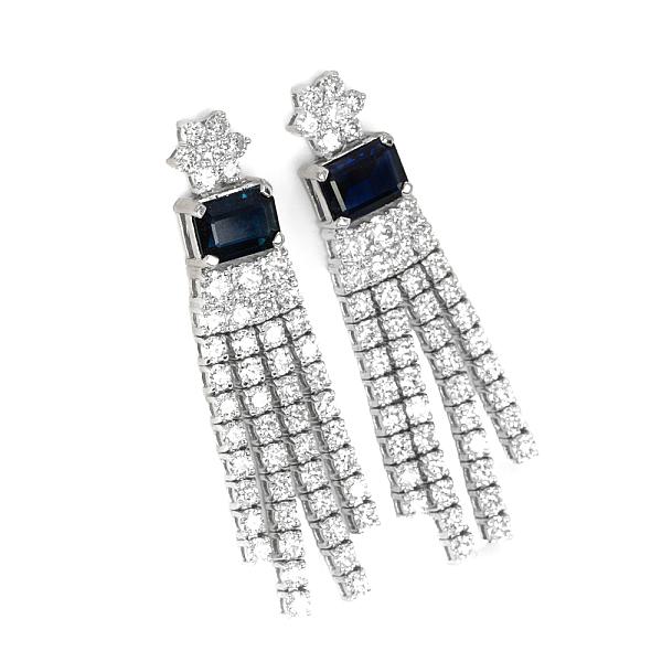 Image of 2.24ct Natural Blue Sapphire and Natural Diamond Fancy Drop Earrings in White Gold