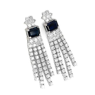 2.24ct Natural Blue Sapphire and Natural Diamond Fancy Drop Earrings in White Gold Image
