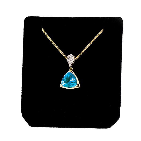 Image of Natural Trillion Cut Blue Topaz and Natural Diamond Pendant in Yellow Gold
