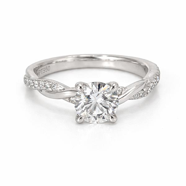 Image of 1.00ct Lab Grown Round Brilliant Cut Diamond with Intertwined Natural Diamond Set Shoulders Ring in Platinum