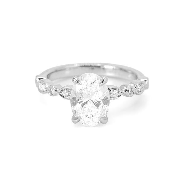 Image of 2.00ct Lab Grown Oval Brilliant Cut Diamond with Vintage Natural Diamond Set Shoulders Ring in Platinum