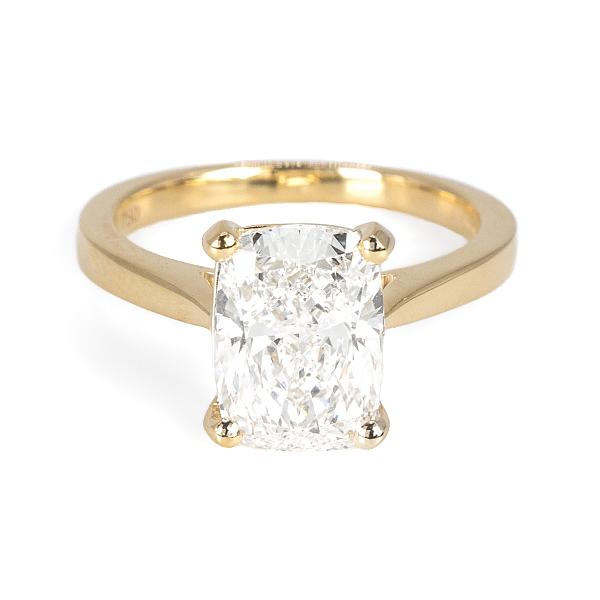 Image of 2.51ct Lab Grown Cushion Brilliant Cut Diamond with Plain Shoulders Ring in Yellow Gold