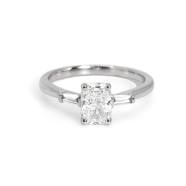 Image of 1.01ct Lab Grown Cushion Brilliant Cut Diamond with Natural Tapered Baguette Diamond Outers Ring in Platinum
