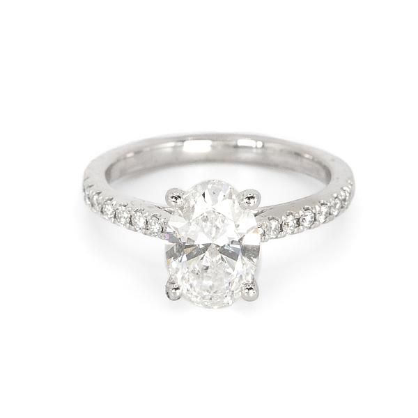 Image of 1.30ct Lab Grown Oval Brilliant Cut Diamond with Natural Diamond Set Shoulders Ring in Platinum