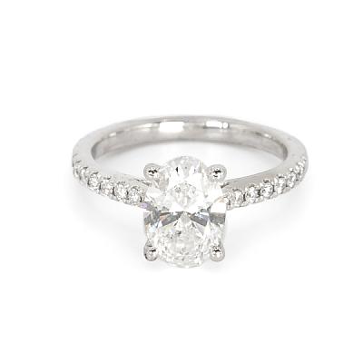1.30ct Lab Grown Oval Brilliant Cut Diamond with Natural Diamond Set Shoulders Ring in Platinum Image