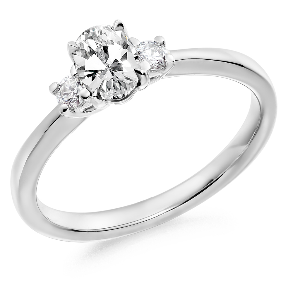 Image of White Gold Oval Cut Trilogy Set with Plain Shoulders  Trilogy Ring