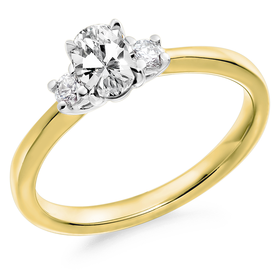 Image of Yellow Gold Oval Cut Trilogy Set with Plain Shoulders  Trilogy Ring