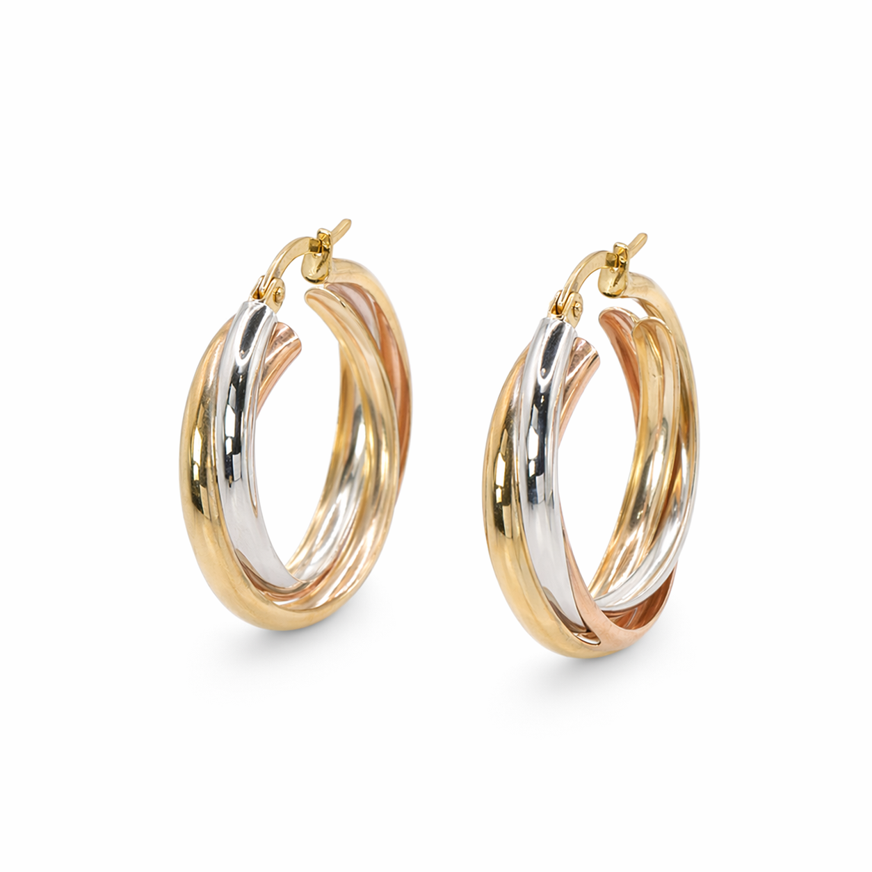 Tri-colour Hoop Earrings in Yellow, White, and Rose Gold Image