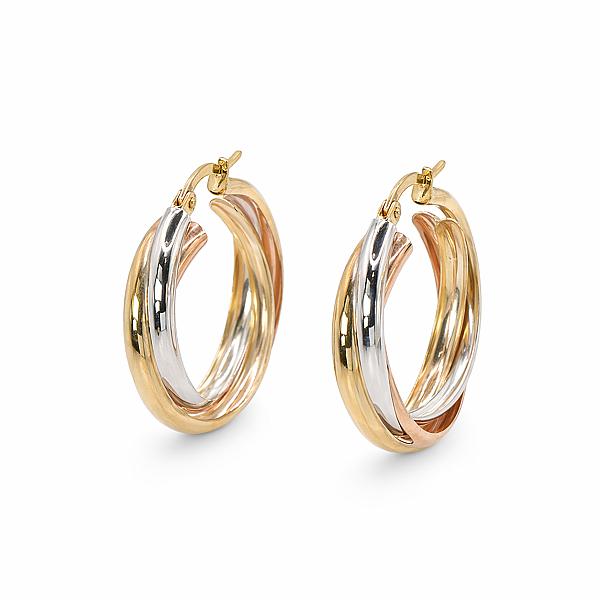 Image of Tri-colour Hoop Earrings in Yellow, White, and Rose Gold