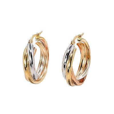 Tri-colour Hoop Earrings in Yellow, White, and Rose Gold Image