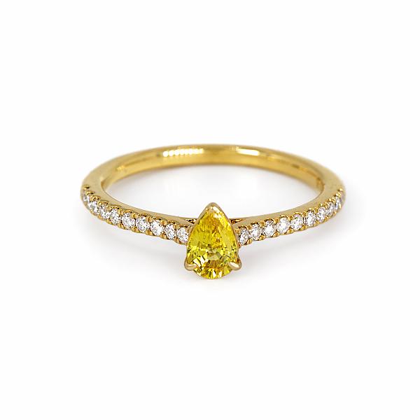 Image of 0.55ct Natural Pear Cut Yellow Sapphire with Natural Diamond Set Shoulders Ring in Yellow Gold