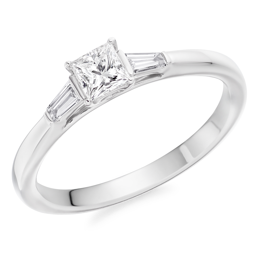 Image of Platinum Princess Cut Trilogy Set with Plain Shoulders  Trilogy Ring