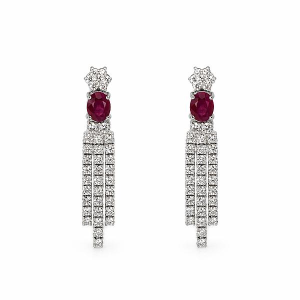 Image of 2.18ct Natural Ruby and Natural Diamond Fancy Drop Earrings in White Gold