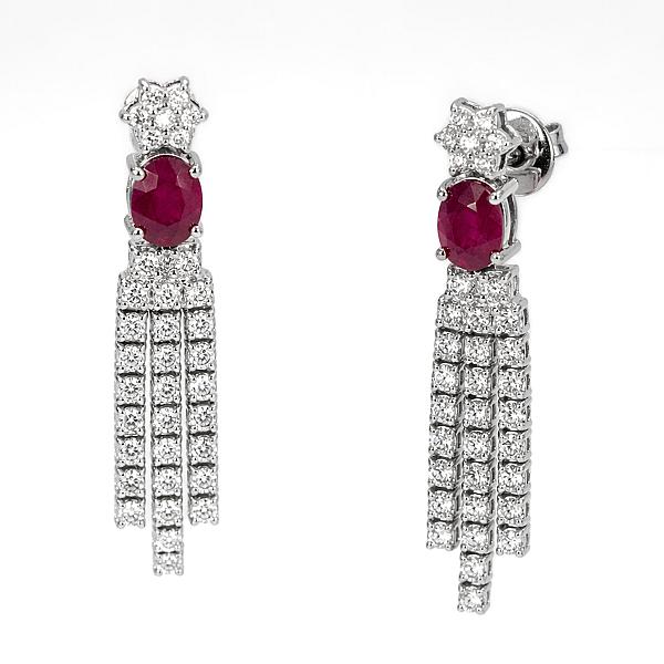 Image of 2.18ct Natural Ruby and Natural Diamond Fancy Drop Earrings in White Gold
