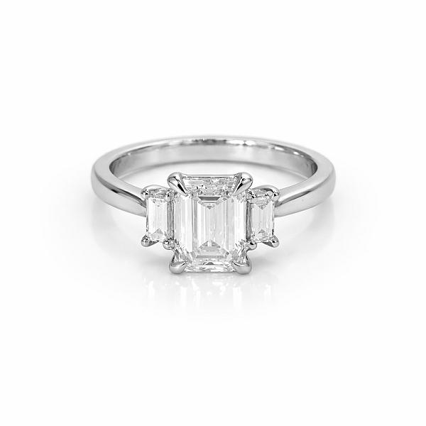 Image of 1.70ct Lab Grown Emerald Cut Diamond with Natural Baguette Cut Outers Ring in Platinum