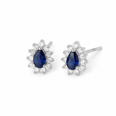 0.47ct Natural Pear Cut Blue Sapphire and Natural Diamond Cluster Stud Earrings in White Gold Image