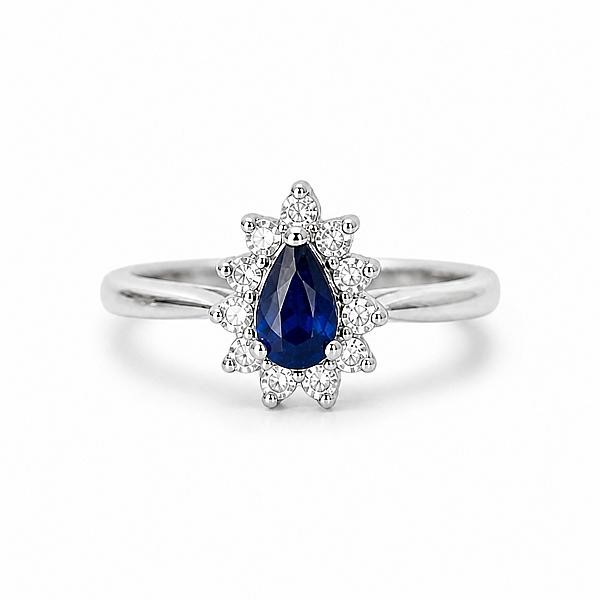 Image of 0.26ct Natural Pear Cut Blue Sapphire and Natural Diamond Cluster Ring in White Gold
