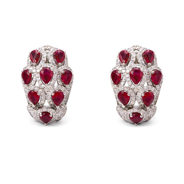 Image of 2.95ct Natural Ruby and Natural Diamond Fancy Cluster Earrings in White Gold