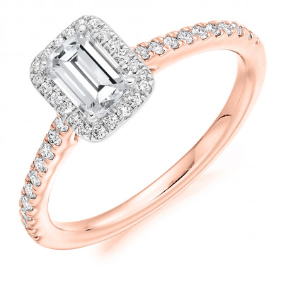 Emerald Cut Halo with Diamond Set Shoulders Engagement Ring Metal Image