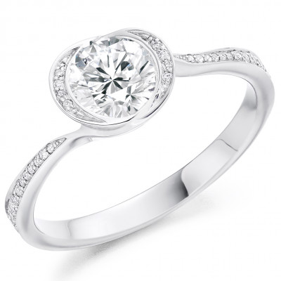 Round Brilliant Halo with Diamond Set Shoulders Engagement Ring Metal Image