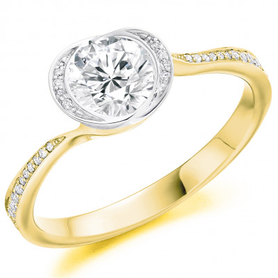 Round Brilliant Halo with Diamond Set Shoulders Engagement Ring Metal Image