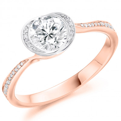 Round Brilliant Halo with Diamond Set Shoulders Engagement Ring Metal Image