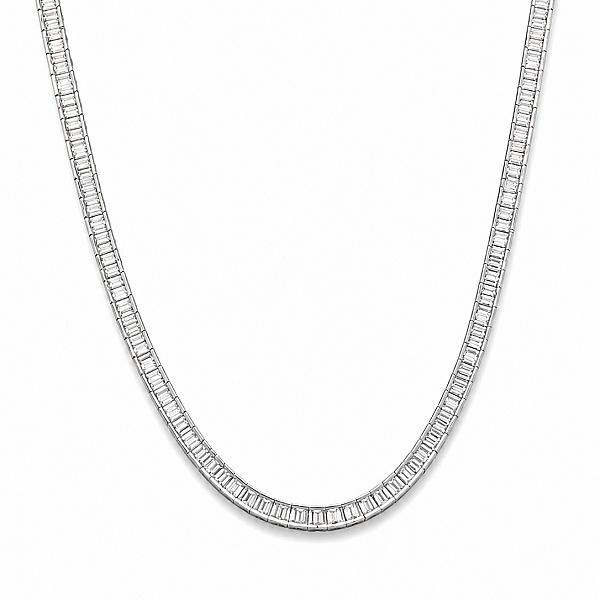 Image of 7.07ct Natural Baguette Cut Diamond Tennis Necklace in White Gold