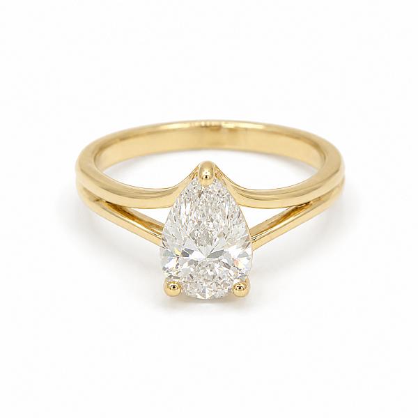 Image of 2.00ct Lab Grown Pear Brilliant Cut Diamond with Split Shoulders Ring in Yellow Gold