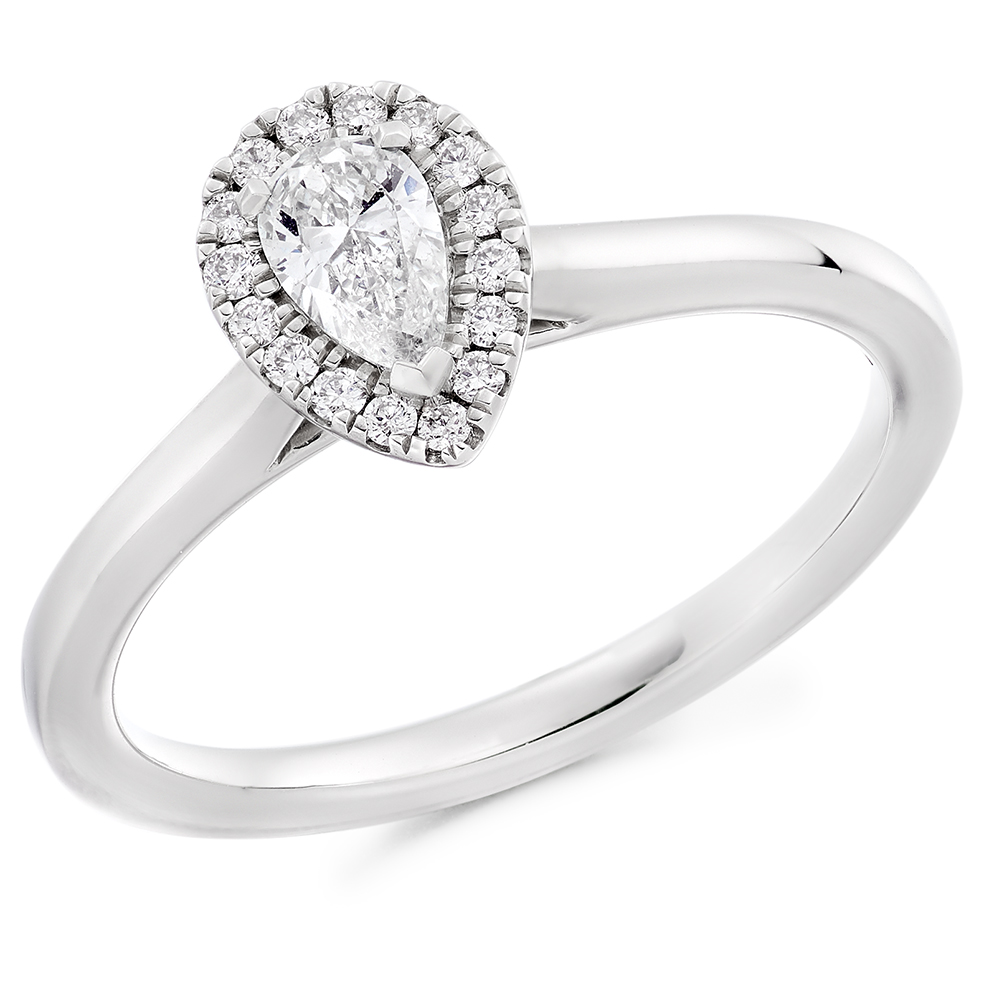 Image of Platinum Pear Cut Halo with Plain Shoulders Engagement Ring