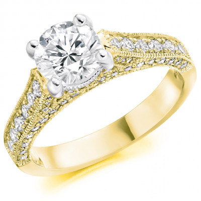 Round Brilliant Solitaire with Diamond Set Shoulders Engagement Ring Metal Image