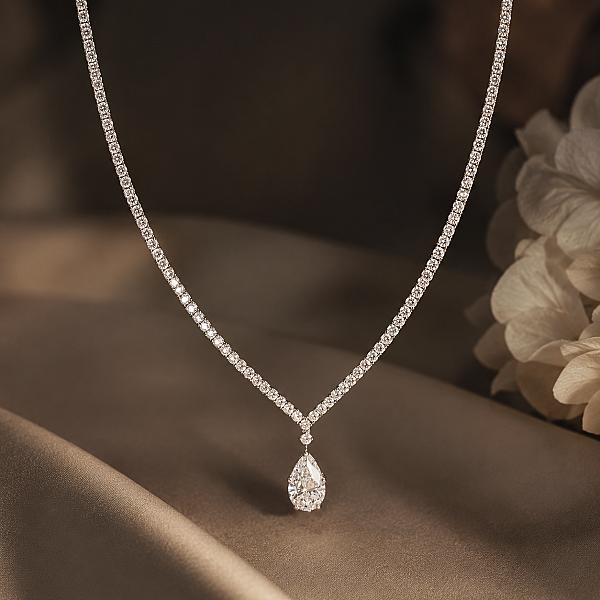 Image of 16.75ct Lab Grown Fancy Tennis Necklace in White Gold