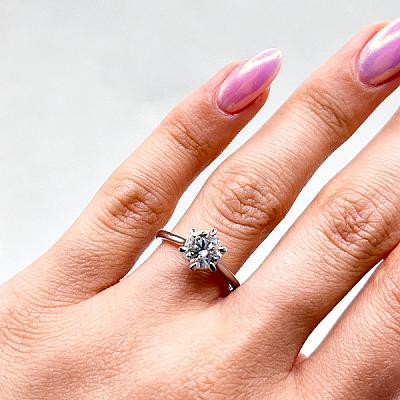 0.86ct Lab Grown Round Diamond Solitaire Ring | D VVS2 | Platinum | Six Claw Image