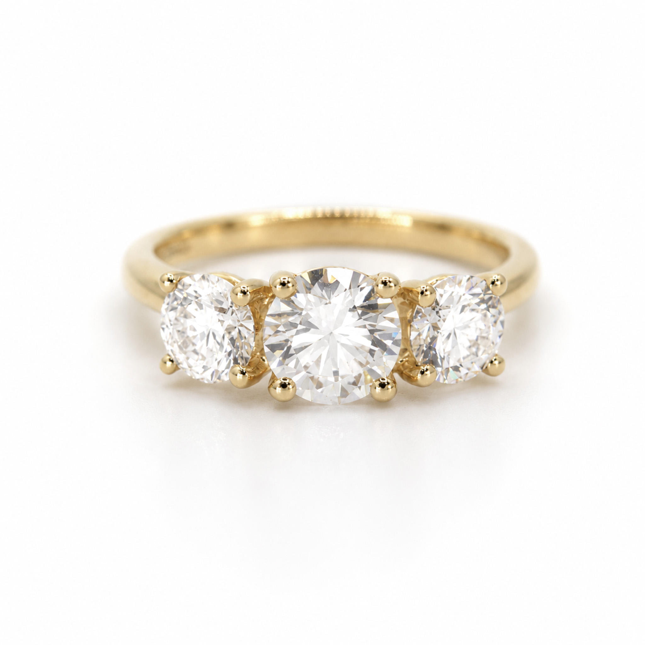 2.00ct Lab Grown Round Brilliant Cut Diamond Trilogy Ring in Yellow Gold Image