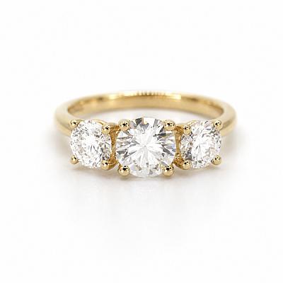 2.00ct Lab Grown Round Brilliant Cut Diamond Trilogy Ring in Yellow Gold Image