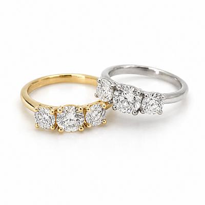 2.00ct Lab Grown Round Brilliant Cut Diamond Trilogy Ring in Yellow Gold Image