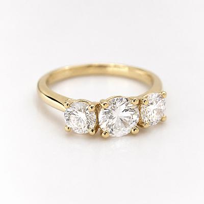 2.00ct Lab Grown Round Brilliant Cut Diamond Trilogy Ring in Yellow Gold Image