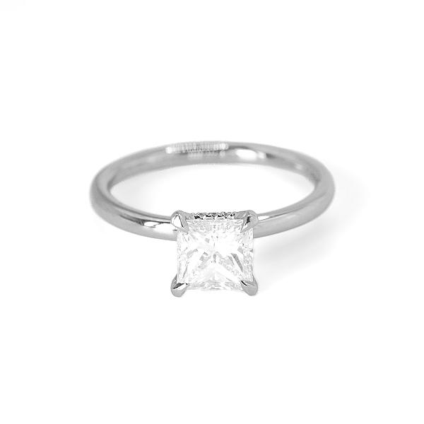 Image of 1.00ct Natural Princess Brilliant Cut Diamond with Secret Halo Ring in Platinum