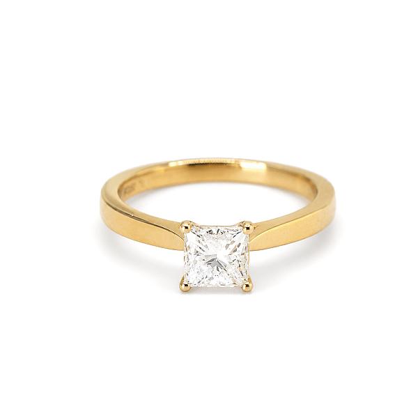 Image of 1.01ct Natural Princess Brilliant Cut Diamond with Plain Shoulders Ring in Yellow Gold