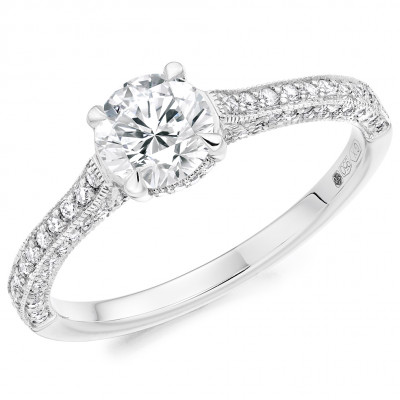 Round Brilliant Solitaire with Diamond Set Shoulders Engagement Ring Metal Image