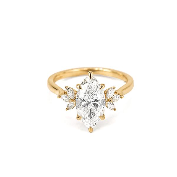 Image of 2.01ct Lab Grown Marquise Brilliant Cut Diamond with Lab Grown Marquise Cut Diamond Trefoil Outers Ring in Yellow Gold