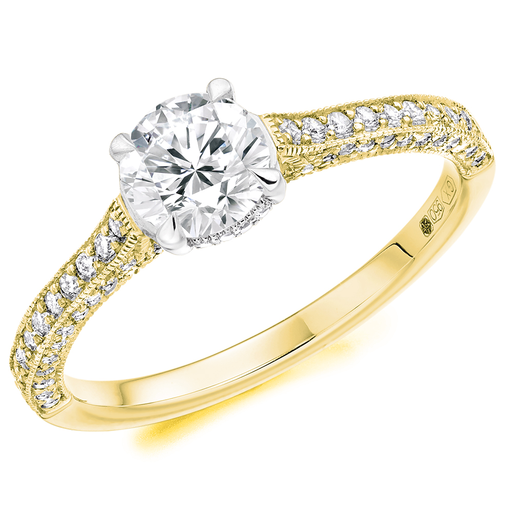 Round Brilliant Solitaire with Diamond Set Shoulders Engagement Ring Image