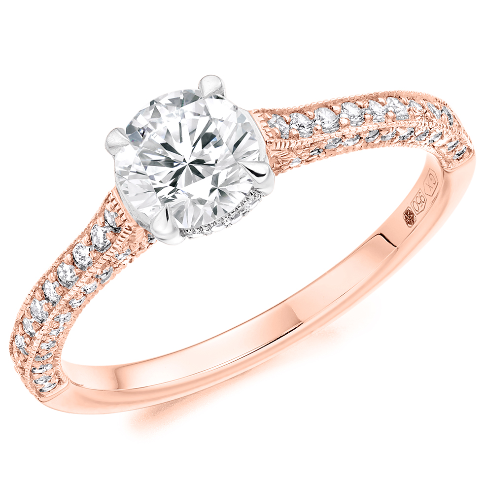Round Brilliant Solitaire with Diamond Set Shoulders Engagement Ring Image