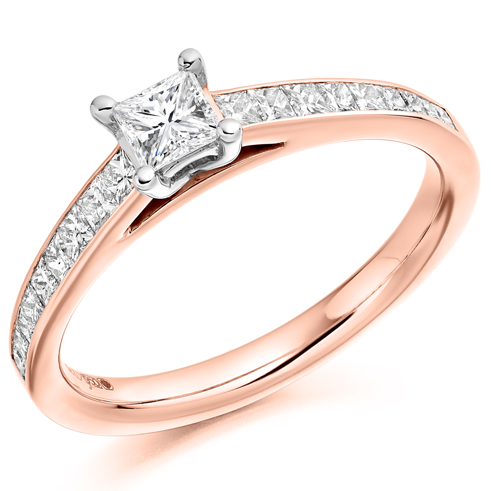 Princess Cut Solitaire with Diamond Set Shoulders Engagement Ring Image