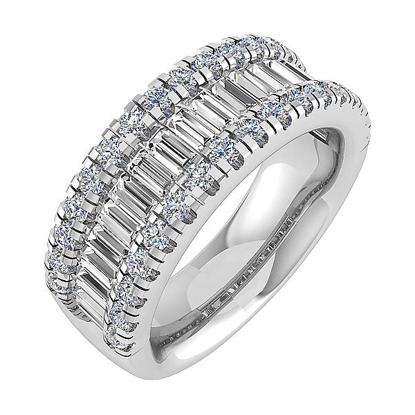Image of 3.00ct Natural Round & Baguette Diamond Triple Row Ring | F VS | Platinum