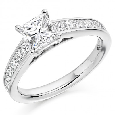 Princess Cut Solitaire with Diamond Set Shoulders Engagement Ring Metal Image