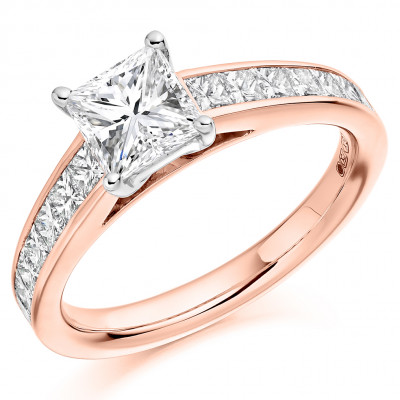 Princess Cut Solitaire with Diamond Set Shoulders Engagement Ring Metal Image