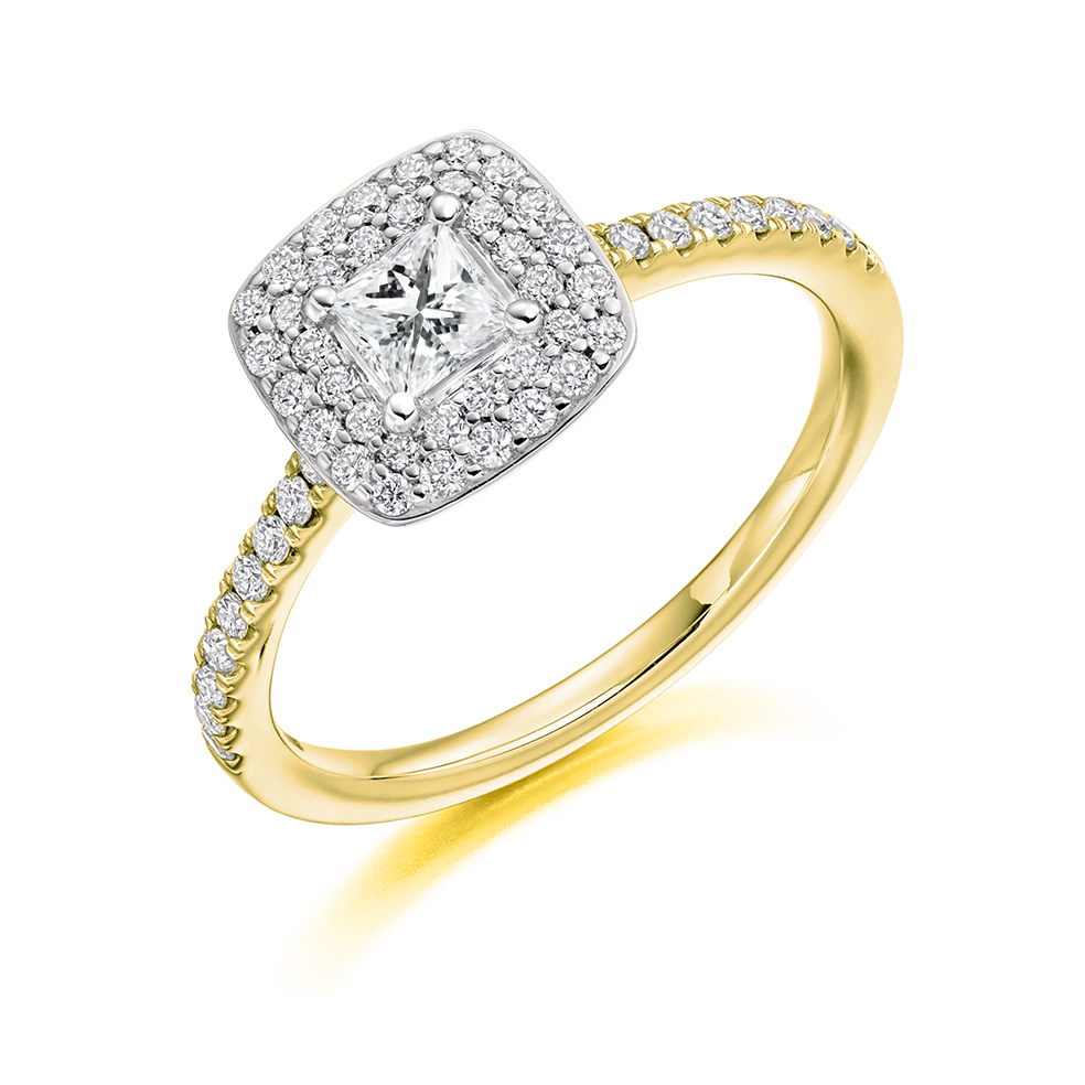Princess Cut Halo with Diamond Set Shoulders Engagement Ring Image