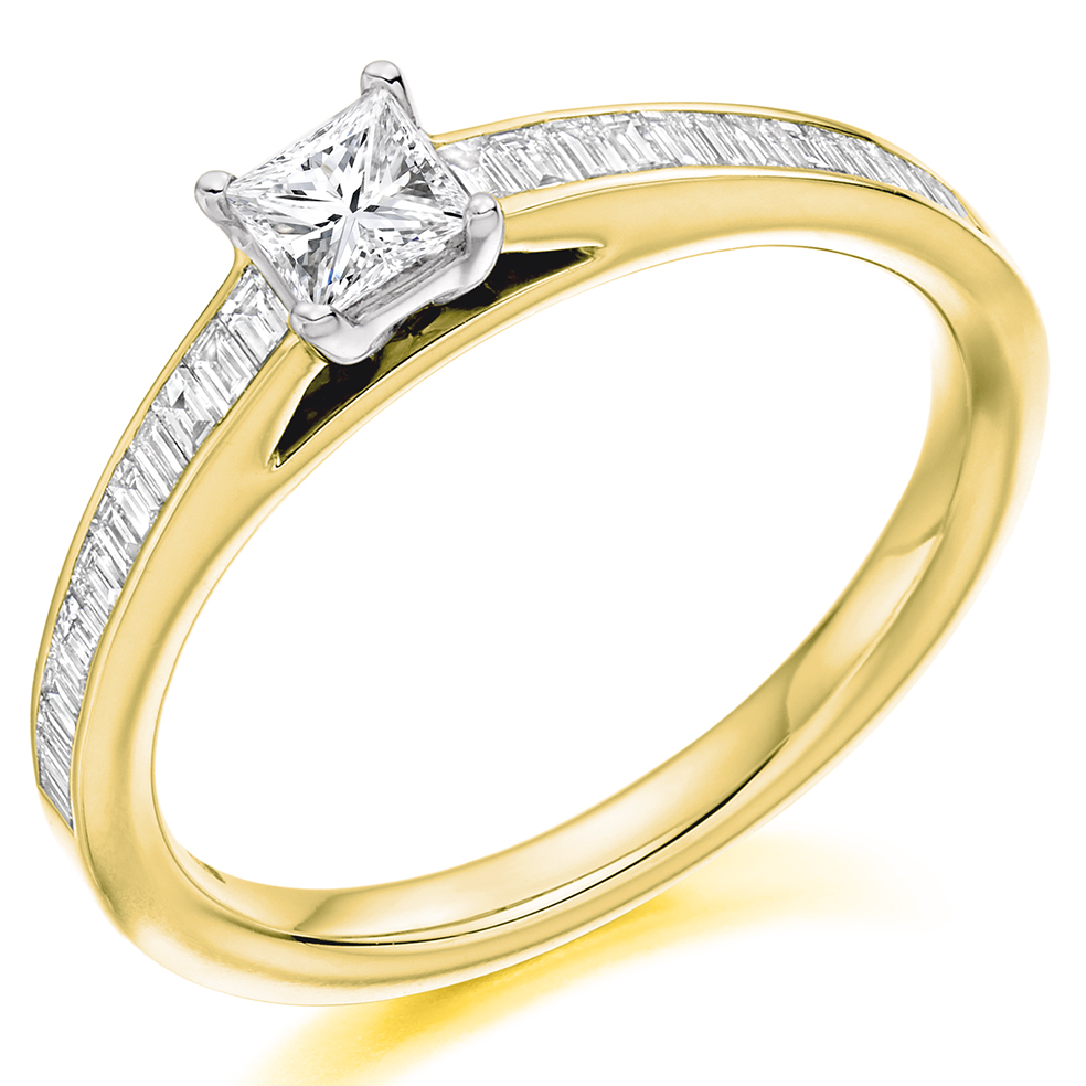 Princess Cut Solitaire with Diamond Set Shoulders Engagement Ring Image
